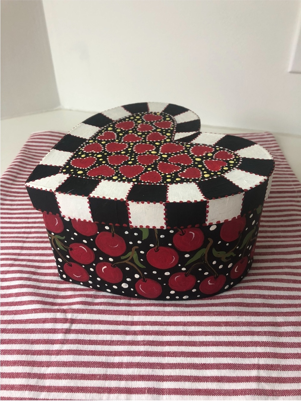 Hand Painted Heart-Shaped ❤️ Cherry 🍒Decorative Box